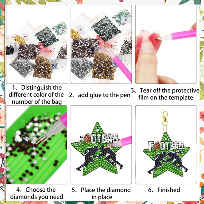 12 Pcs Sport 5D DIY Diamond Art Painting Keychains Kits for Adult Beginners. Double Sided Hanging Football Keychains and Ornaments for Decoration Gifts (key07) Generic