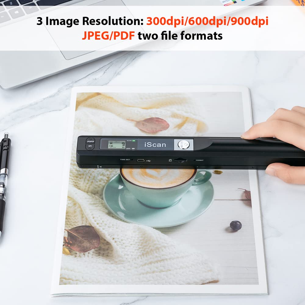 Hczrc Portable Scanner, Photo Scanner for A4 Documents, Handheld Scanner for Business, Photo, Picture, Receipts, Books, JPG/PDF Format Selection, UP to 900 DPI, with 16G SD Car Hczrc