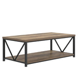 FOLUBAN Modern Coffee Table, Living Room Center Table with Storage, Wood and Metal Cocktail Table, Rustic Oak, 47 Inch FOLUBAN