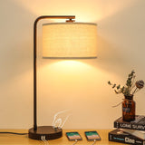 Side Table Lamp with Dual USB Ports, Dimmable Bedside Lamp Modern Nightstand Lamp Desk Reading Lamp with Linen Lampshade for Bedroom, Living Room, Study Room, Office, 9W 3000K LED Bulb Included Seaside village