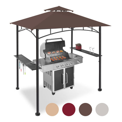 5x8ft Grill Gazebo Canopy for Patio, Outdoor BBQ Gazebo with Shelves & Extra 2 LED Light, (Brown) - WoodArtSupply