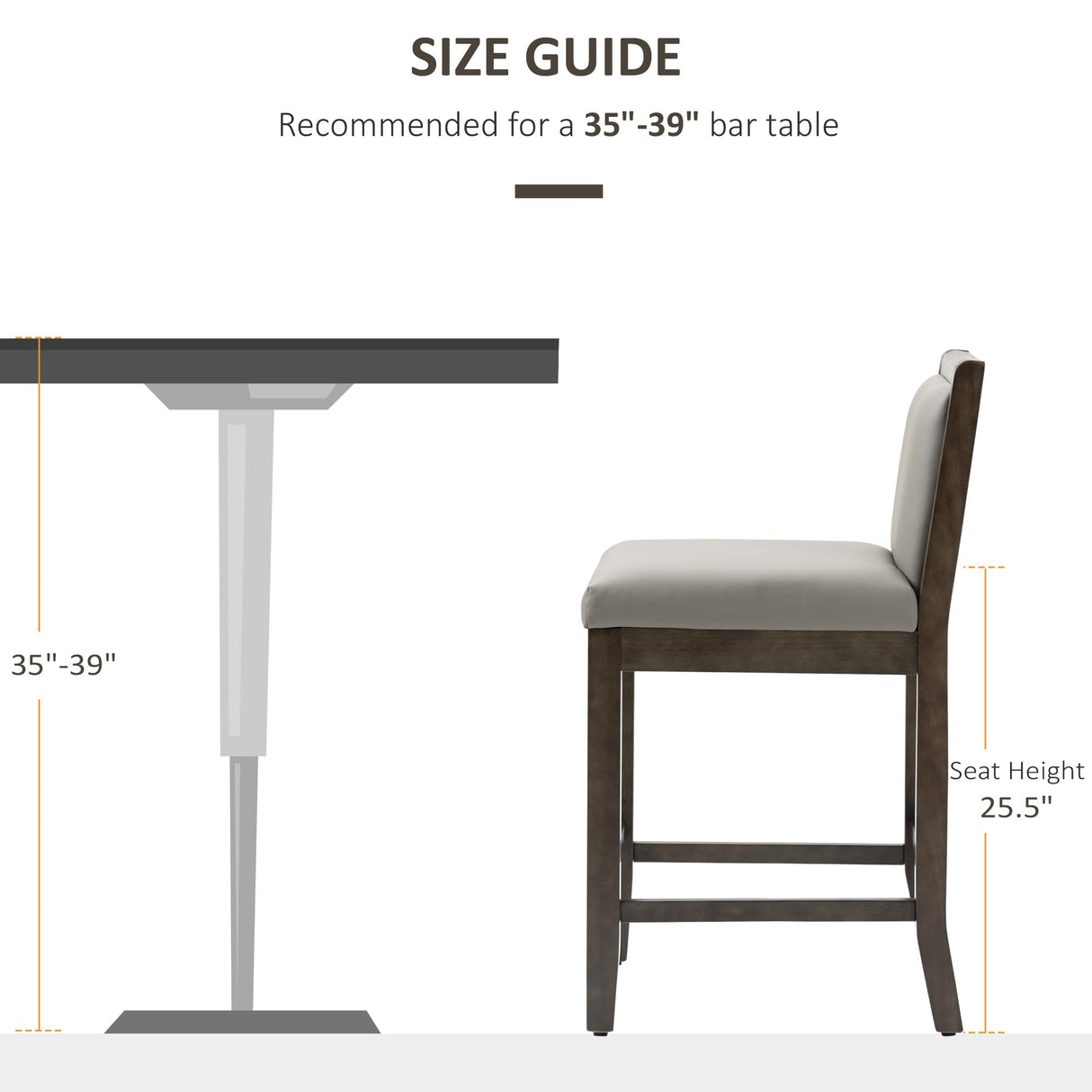 HOMCOM Set of 2 Grey PU Leather Counter Height Bar Stools with Back and Wood Legs HOMCOM
