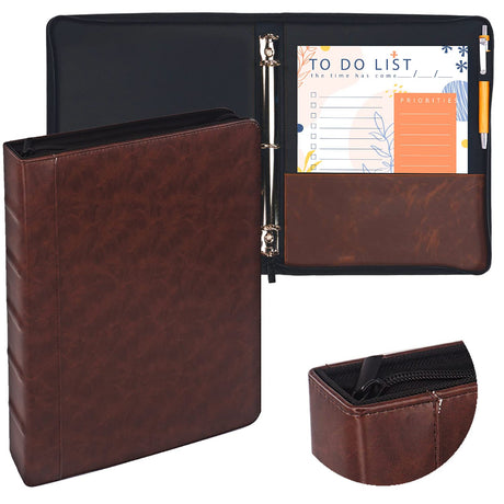 Ring Binder Depot Faulkner Vintage Professional 3 Ring Zipper Binder Organizer, 1.5 Inch Round Rings, 8.5 x 11 Sheet Size, 2 Inner Pockets, 1.6 Spine, Appearance of Antique Brown Leather, Pen Included Ring Binder Depot