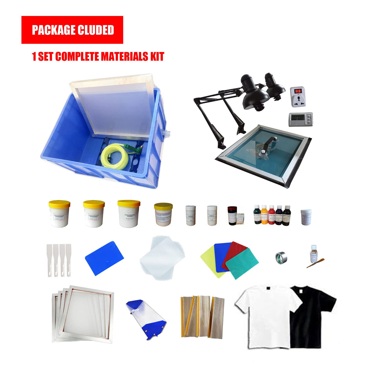 Tianiuseen Screen Printing Kit 3 Color 4 Station Silk Printing Press Equipment with T-Shirt Screen Printer UV Exposure Unit and Flash Dryer for Screen Printing Tianiuseen
