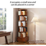 Angel Sar Modern 6 Tier Rotating Bookshelf with Drawer & Wheels, 360° Spinning Corner Bookcase for Small Spaces, Tall Storage Shelf for Bedroom, Living Room, or Office, Walnut Angel Sar