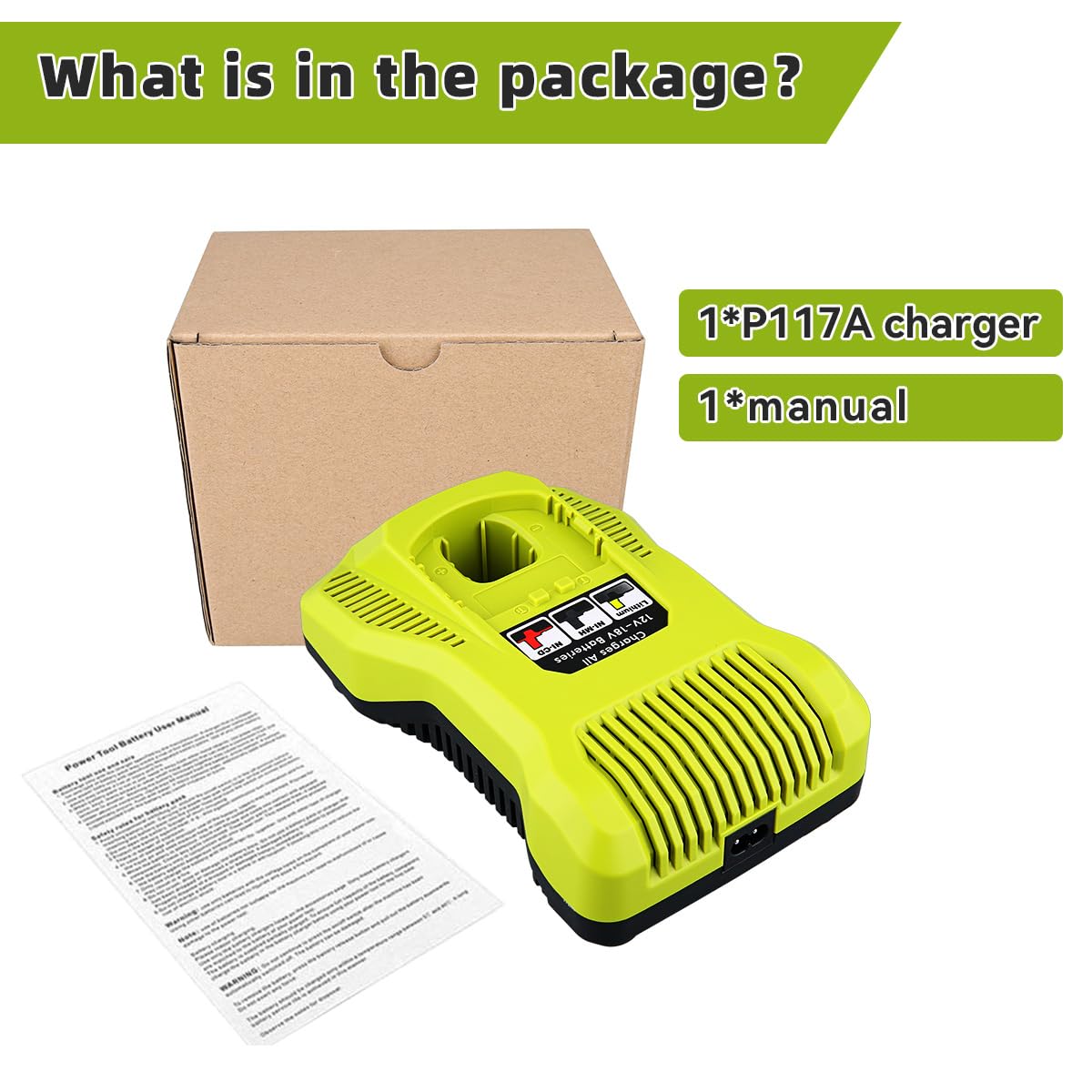 VINIDA P117 Replacement for Ryobi Charger 12V-18V Compatible with Ryobi 18V Battery Charger Li-ion & Ni-cad Ni-Mh Battery P102 P108 P189 P197 P103 P105 P107 P190 P191 PBP002 PBP005 VINIDA