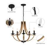 LAMPKEDUO Farmhouse Chandeliers for Dining Room Light Fixture, 5-Light 24 inch Faux Wood Texture Hanging Lighting Fixtures, Rustic Candle Chandeliers for Living Room Kitchen Island Foyer Entryway LAMPKEDUO