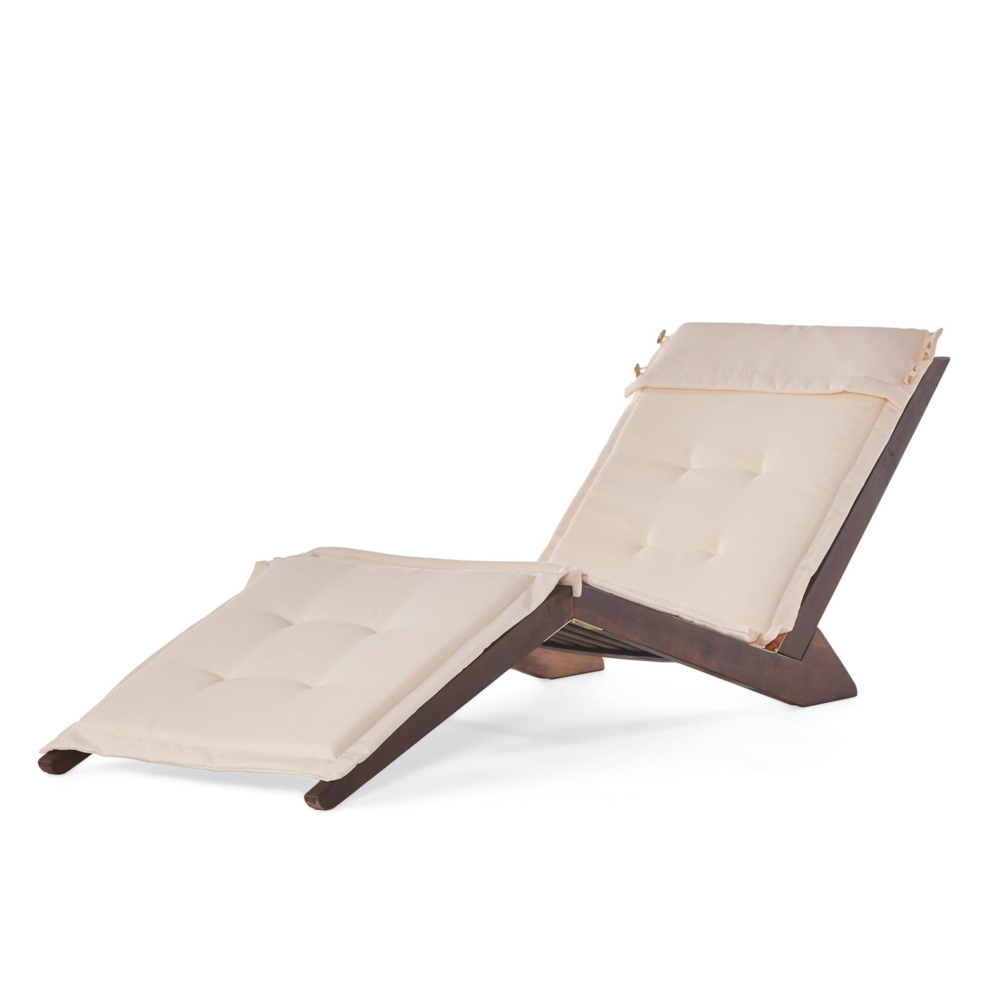 Christopher Knight Home Sonora Wood Folding Lounger, Mahogany W/ Cream Cushion