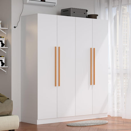 Fddevelop 4 Doors Wooden Wardrobe Closet Armoire, White Storage Cabinet for Hanging Clothes, Bedroom Extra Large Capacity Freestanding Armoire,Wood Wardrobe Combination with Shelves (White) (White) Fddevelop