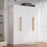 Fddevelop 4 Doors Wooden Wardrobe Closet Armoire, White Storage Cabinet for Hanging Clothes, Bedroom Extra Large Capacity Freestanding Armoire,Wood Wardrobe Combination with Shelves (White) (White) Fddevelop