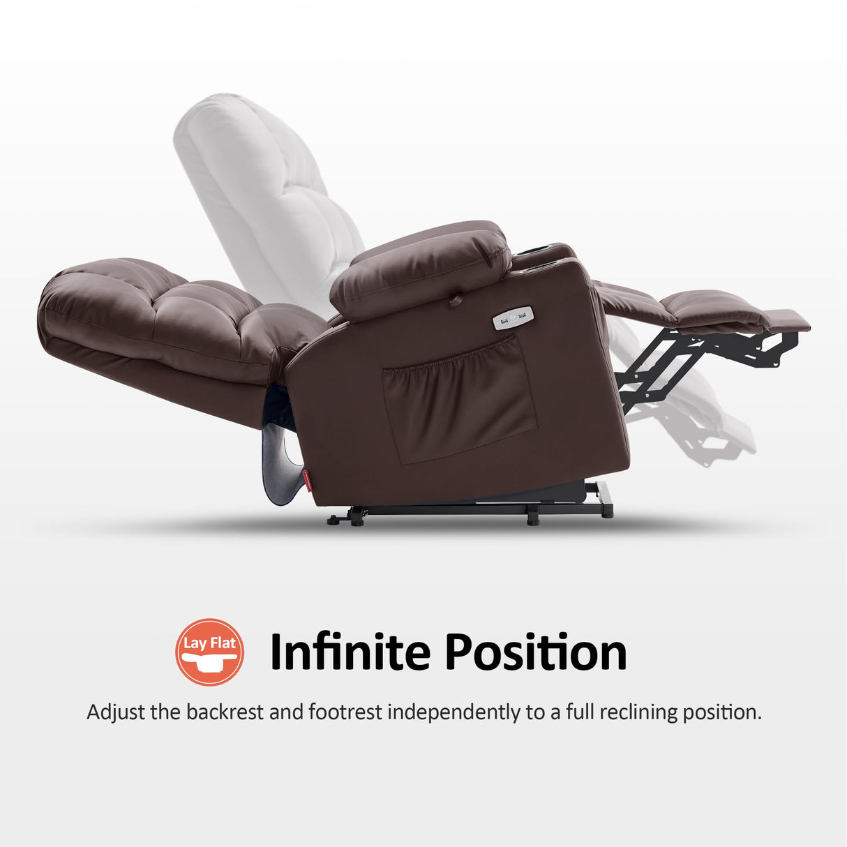 MCombo Medium Lay Flat Dual Motor Power Lift Recliner Chair Sofa with Massage and Heat for Elderly People, Infinite Position, Faux Leather 7679 (Light Brown, Medium) MCombo