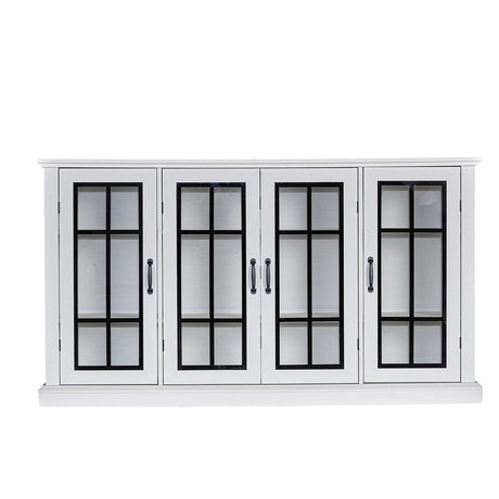 AMERLIFE 63" Sideboard, 6 Adjustable Shelves Sideboard Buffet Cabinet with 4 Doors, Accent Storage Credenzas for Dining Room, Living Room, Distressed White AMERLIFE