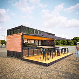 20/40ft Expandable Folding Container Cafe - Modern Mobile Prefab Restaurant with Large Glass Windows - Customizable Turn-Key Modular Pop-Up Bar for Malls, Office Buildings & Outdoor Events - Steel