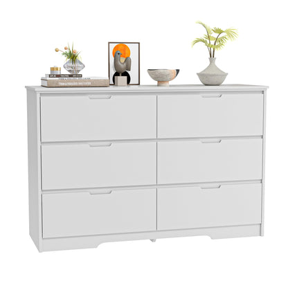 6 Drawers White Dresser for Bedroom, Wood Large Double Dresser with Hidden Handles, Modern Chests of Deep Drawer Storage Organizer for Hallway, Entryway