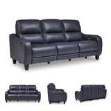 Signature Design by Ashley Mercomatic Contemporary Leather Match Wall Hugger Power Reclining Sofa with Adjustable Headrest and USB Ports, Blue Signature Design by Ashley