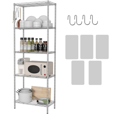 HOMEFORT 5-Shelving Unit, Adjustable Wire Shelving, Metal Wire Shelf with Shelf Liners and Hooks for Kitchen, Closet, Bathroom, Laundry,Sliver,21" W x 11" D x 59" H