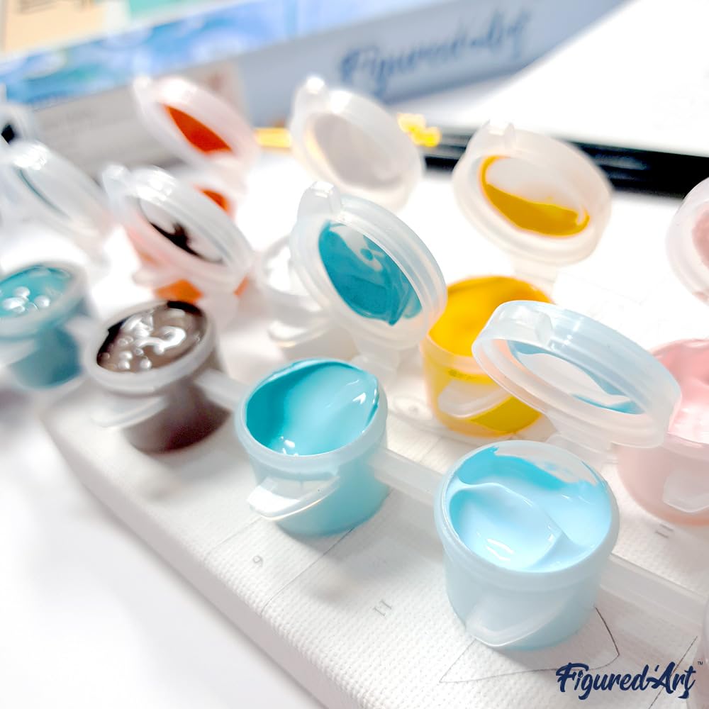 Figured'Art Mini Paint by Numbers Kit for Adults with Frame Fantasy Monkey and Flowers Small Format 8"x8" - Craft Art Painting DIY Canvas Already Stretched on a Wooden Frame Figured'Art