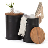 Poofzy Farmhouse End Tables Set of 2, Galvanized Metal Decor Side Table with Wood Lid, Coffee Table Storage Stool for Living Room (Black) Poofzy