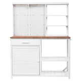 Garden Potting Bench Table with Hutch, Outdoor Wooden Workstation with 4 Shelves, Drawer, Cabinet and Hooks, White RuiSiSi