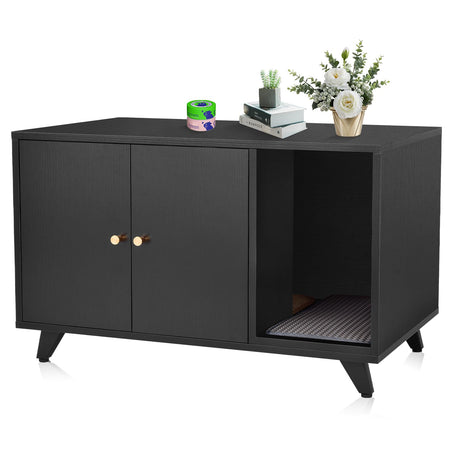 QuicMiou Cat Litter Box Enclosure, Hidden Litter Box Furniture Washroom Storage Cabinet, Modern Cat House with Scratche Pad (Black) QuicMiou