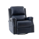 HULALA HOME Genuine Leather Recliner Chair, 360 Swivel Rocker Chair with Thick Seat, Classic Push Back Armchair with Backrest, Nailhead Trim, Navy HULALA HOME