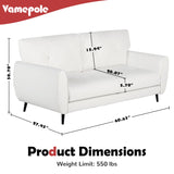 VAMEPOLE Sofa Couch, 60" Loveseat Sofa for Living Room, Mid Century Mini White Couch, Tufted Leather Love Seat Furniture, Comfy Office Sofa 2 Seat, Small Couches for Small Spaces, Bedroom, Apartment VAMEPOLE