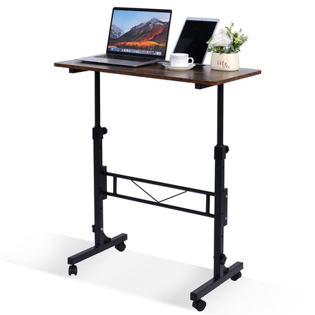 Standing Desk Adjustable Height, Mobile Stand Up Desk with Wheels Small Computer Desk Rolling Desk, Portable Laptop Desk Rustic Standing Table Sit Stand Home Office Desks 16"x31.5" Height 27"-43.5" KLSMYHOKI