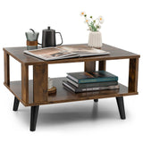 Giantex Small Wood Coffee Table, 2-Tier Tea Table w/Open Storage Shelf & Supportive Legs, Easy Assembly, Mid-Century Center Table for Living Room, Reception Room Giantex
