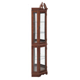 Royard Oaktree Lighted Curio Cabinet with Curved Top Finial, Wooden Corner Display Cabinet with Adjustable Tempered Glass Shelves, Retro Storage Cabinet with Mirrored Back & Tempered Glass Doors Royard Oaktree