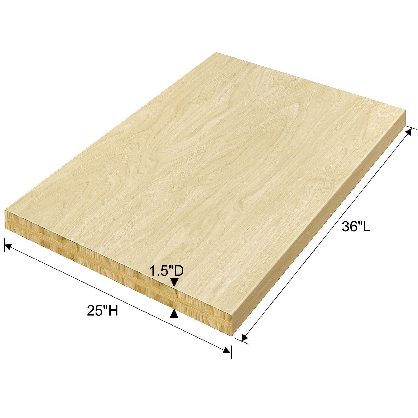 ROOMTEC Butcher Block CounterTop, Birch Solid Wood Countertop for DIY, Kitchen Countertop, Washer Dryer Counter Top, 36"L x 25"W x 1.5" Thick - WoodArtSupply