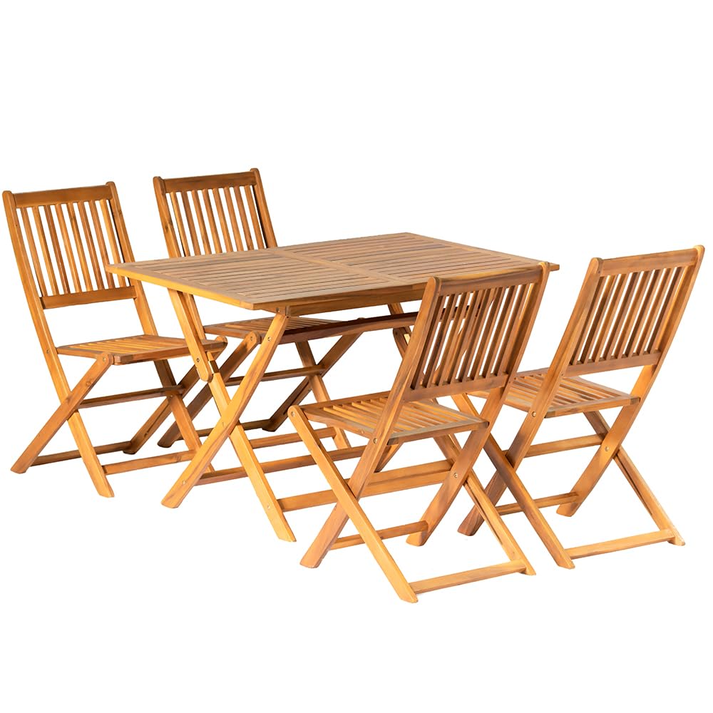 Panana 5PCS Acacia Wood Outdoor Dining Set Folding Table with 4 Chairs Patio Garden Furniture Set for Patio, Deck, Yard