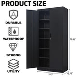 Metal Garage Storage Cabinets，71” Tall Metal File Cabinet with 5 Adjustable Shelves, Lockable Storage Cabinets for Office, Home, Garage, Warehouse 71" H x 31.5" W x 15.8" D (Black) TaskStorz