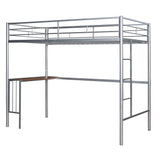 Harper & Bright Designs Metal Loft Bed with Desk, Teen Twin Size Loft Bed Frame Built-in Ladders, Safety Guardrails, Noise Free, Noise Free, No Box Spring Needed (Silver) Harper & Bright Designs