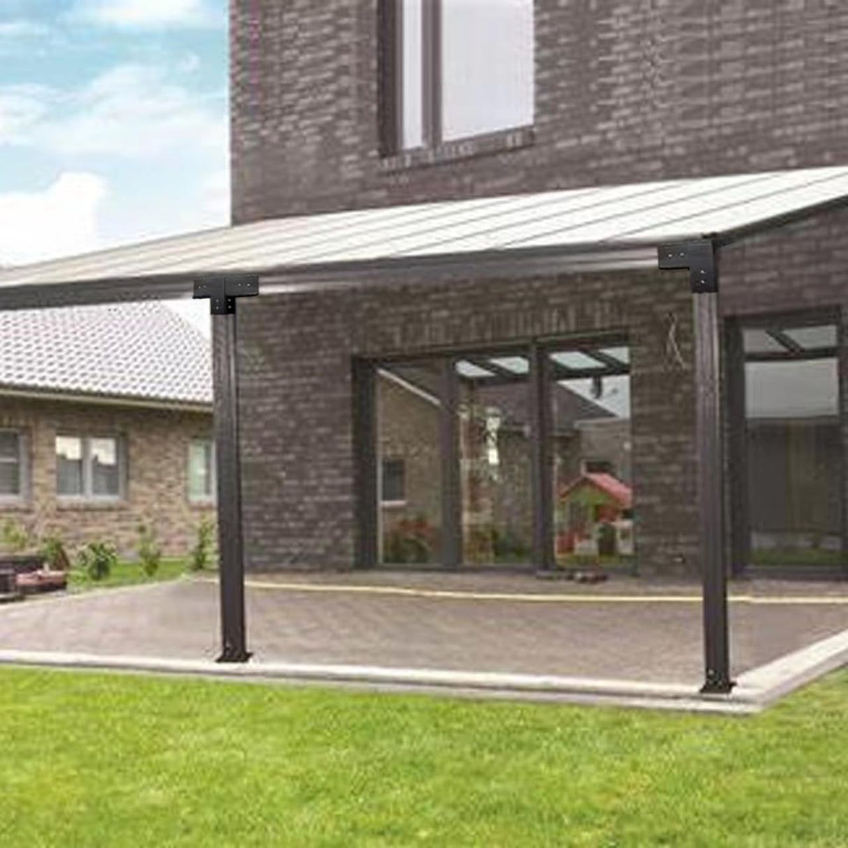 Pergola Brackets 4x4 Woodworks Pergola DIY Hardware Kit 4-Way Black Right Angle Corner Bracket for Extension Gazebo for 4x4 Inch(Actual 3.6x3.6 Inch Wooden Post, 2Pack Goiiiusy