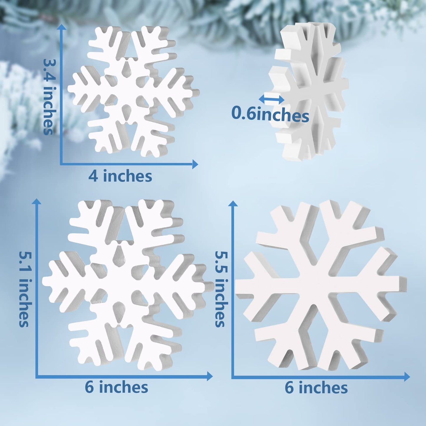 4 Pieces Winter Wooden Snowflakes Decor Christmas Snowflake Signs Tabletop Decorations Winter Wooden Xmas Standing Table Sign Christmas Fireplace Decoration for Winter Christmas Party (White)