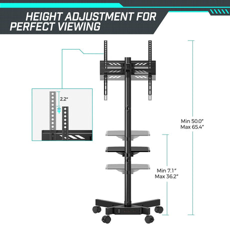 GREENSTELL TV Stand with Power Outlet, Mobile TV Cart on Wheels for 23-60 inch LED LCD Flat Curved Panel Screen TVs, up to 88 lbs, Height Adjustable Rolling TV Stand with AV Shelf, Max VESA 400x400mm GREENSTELL