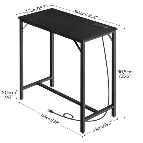 HOOBRO Bar Table with Charging Station, Rectangular Pub Table, High Top Coffee Table, Counter Bar Height Table, Narrow Long Dining Table, 35.4" L x 15.7" W x 35.6" H, Black BB90UBT01N1 HOOBRO