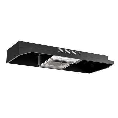 FIREGAS Black Range Hood 36 inch Under Cabinet, Ducted/Ductless Convertible Kitchen Hood, Black Painted Stainless Steel Vent Hood with LED Light,2 Speed Exhaust Fan FIREGAS