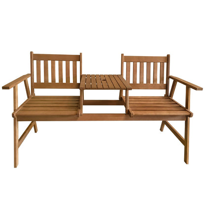 FDW Outdoor Patio Bench Wood Garden Bench Park Bench Acacia Wood with Table for Pool Beach Backyard Balcony Porch Deck Garden Wooden Furniture - WoodArtSupply