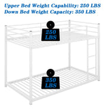 HomJoones Low Metal Bunk Bed Frame for Kids, with Built-in Ladder, High Guardrail and Metal Slats, Floor Bed Bottom Bunk, No Boxspring Required, for Small Spaces, Twin-Over-Twin (White) HomJoones