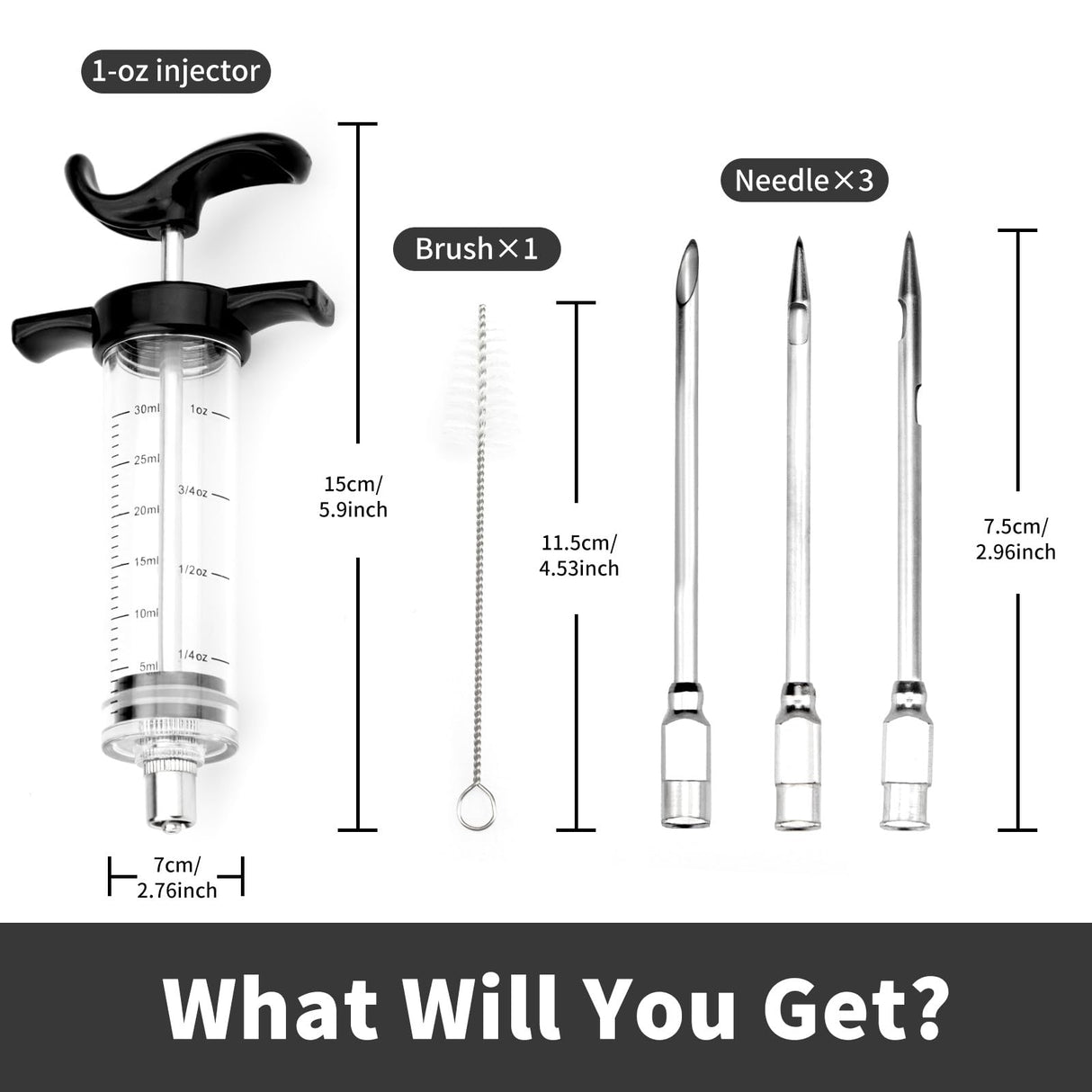Turkey Meat Injector Syringe Kit with 3 Marinade Needles for BBQ Grill Smoker, 1 Cleaning Brush, 1 Oz/30 ml Large Capacity Injector Marinades for Meats Black TonJin
