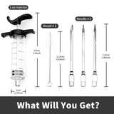 Turkey Meat Injector Syringe Kit with 3 Marinade Needles for BBQ Grill Smoker, 1 Cleaning Brush, 1 Oz/30 ml Large Capacity Injector Marinades for Meats Black TonJin