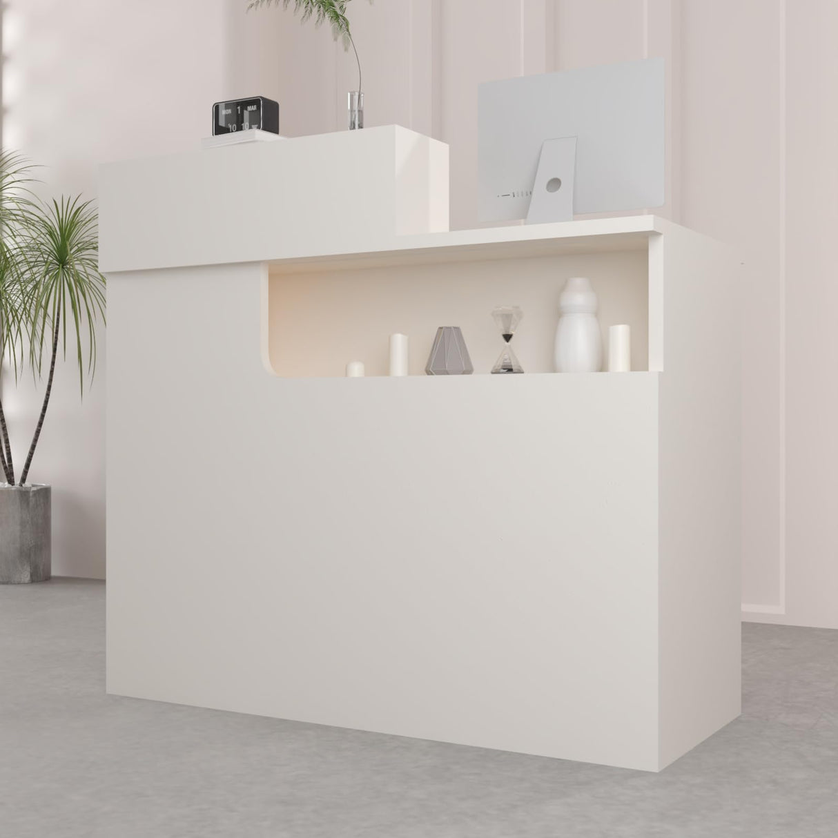 YTElantivo Reception Desk with LED Light and Locking Drawer – 47.2" Small Front Desk for Salon, Office, Retail, Lobby or Checkout Counter Use YTElantivo