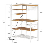 iabifo L-Shaped Bakers Rack with Power Outlet, 6-Tier Microwave Stand with Open Storage, Kitchen Shelf with Hooks, Coffee Bar with Wire Basket, White iabifo