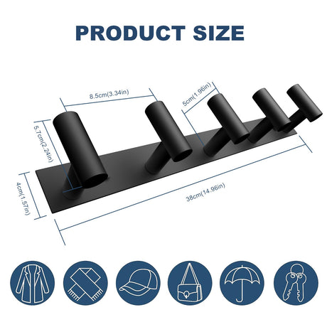 VAEHOLD Black Hat and Coat Wall Mount Rack 5 Hooks for Robes, Bags, Keys, and Towels Bathroom Towel Hanger Organizer (1 Pack) VAEHOLD