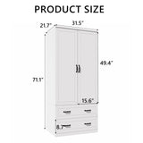 NewBeth 71" Wood Armoire Wardrobe Closet with 2 Doors and 2 Drawers, Clothes Storage Organizer Cabinets with Hanging Rod Freestanding Wardrobe for Bedroom, White (Style 2) NewBeth