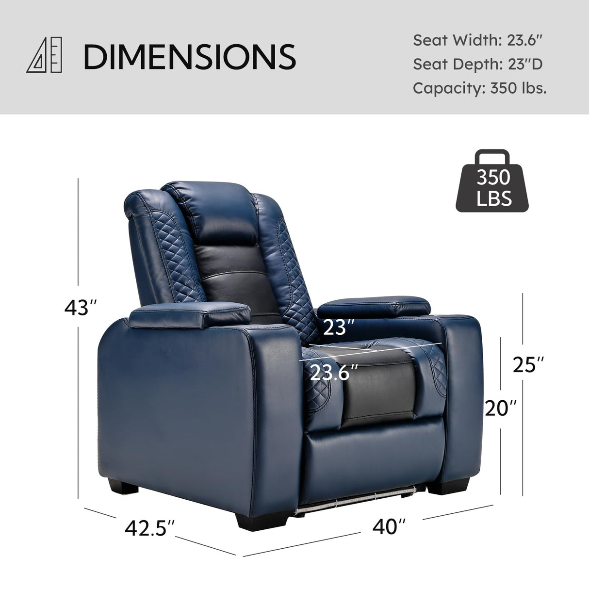 ANJ Power Home Theater Seating Recliner Chairs Set of 3, PU Leather Recliner & Cup Holder, Electric Movie Theater Reclining Chairs with Adjustable Headrest, Blue LED, Hidden Arm Storage (Black-Blue) ANJ