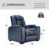 ANJ Power Home Theater Seating Recliner chairs, PU Leather Recliner with Cup Holder, Electric Movie Theater Reclining Chairs with Adjustable Powered Headrest, Blue LED, Hidden Arm Storage (Black-Blue) ANJ