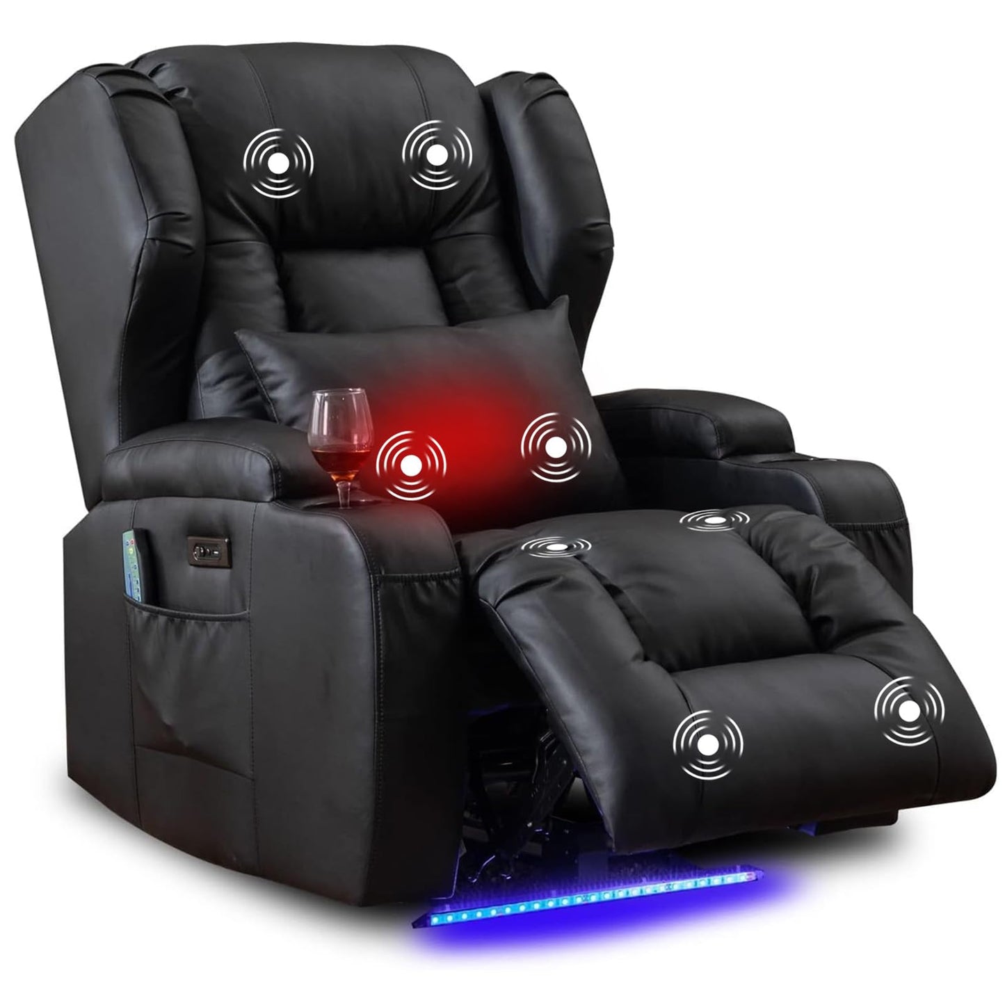 Oprisen Power Recliner Chair Overstuffed Home Theater Seating w/Heat Massage Electric Movie Gaming Sofa Reclining Sleeper Chair with LED Light/Lumbar Pillow/USB Port/Cup Holders