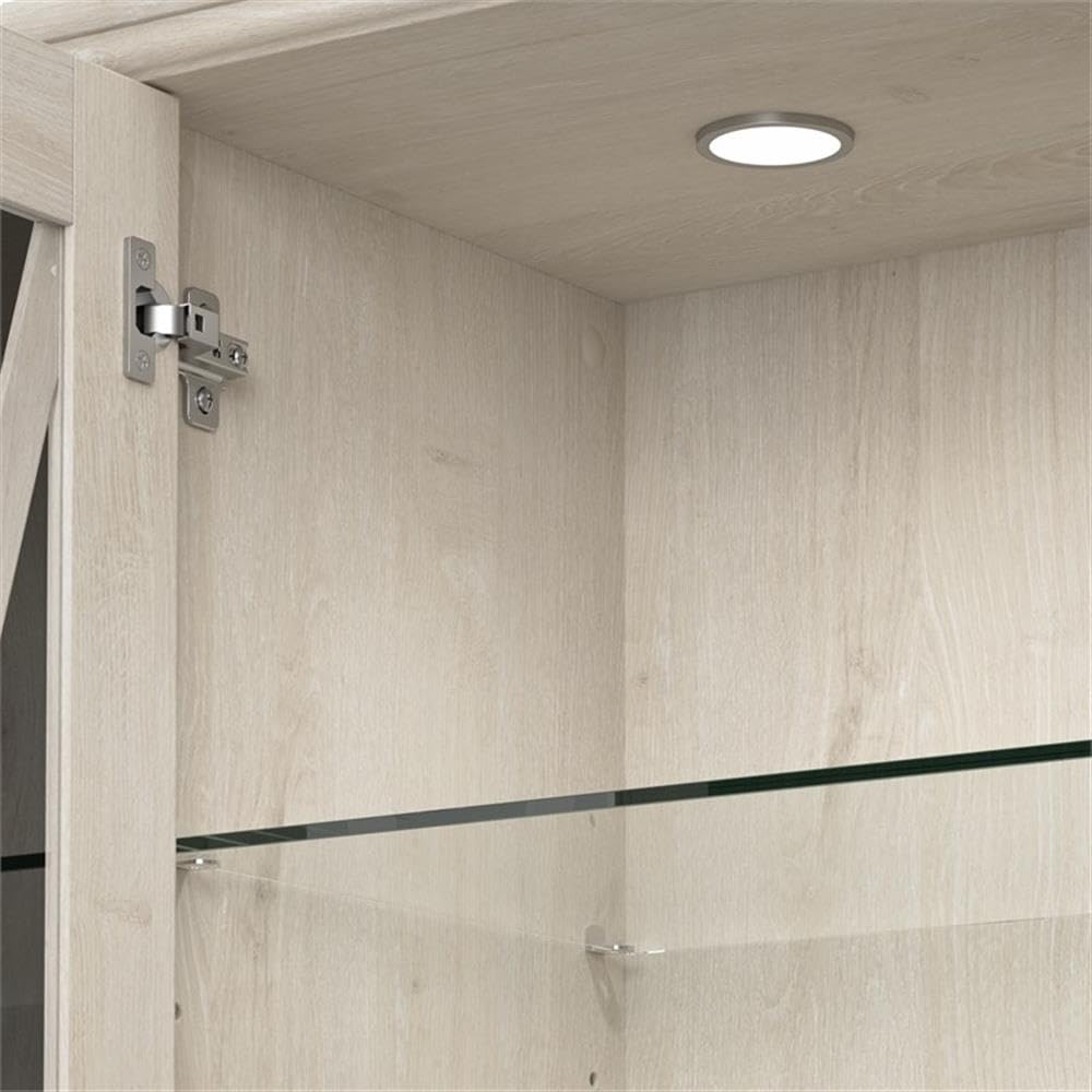 Bush Furniture Lennox Farmhouse Curio Cabinet with Glass Doors and Shelves in Linen White Oak | Tall 5 Shelf Display Case for Living Room or Home Office Bush Home